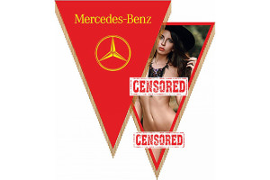 15971146 Треугольный вымпел Mersedes-Benz с девушкой фон красный S05101059 SKYWAY