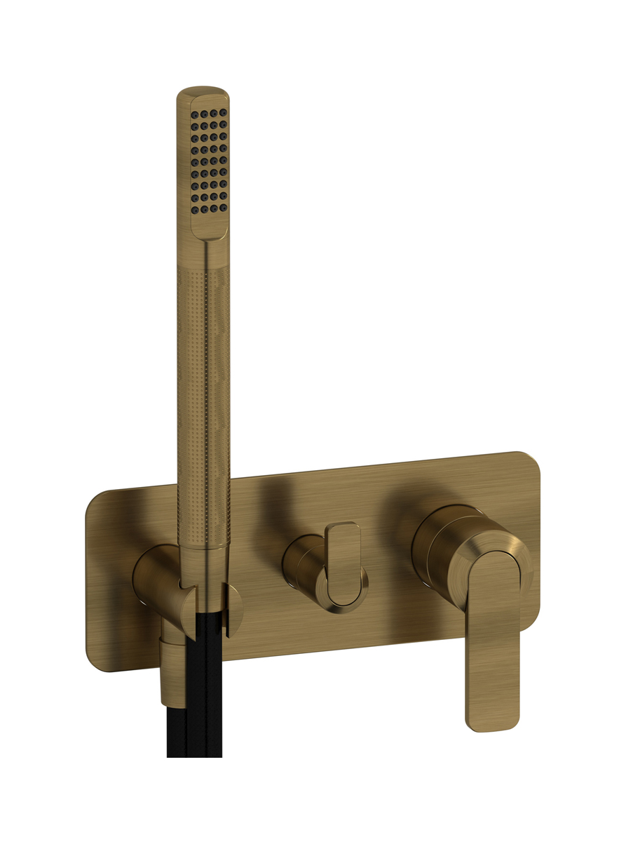 Внешние части встроенного в стену смесителя на 2 потребителя в комплекте с душевым гарнитуром. WE ARE IB c6313mb Modern Bronze C-67