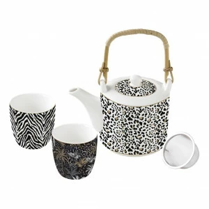 Чайник фарфоровый с ситечком с 2 чашками черно-белые "Саванна" EASY LIFE COFFEEMANIA & ATMOSPHERE 00-3947022 Белый;черный