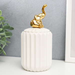Шкатулка универсальная керамика "Золотой слонёнок" белая, гофре 16х7х7 см БЕЗ БРЕНДА