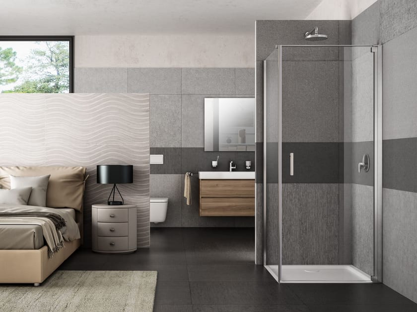 Угловая душевая кабина из закаленного стекла с распашной дверью Provex Industrie ARCH-00047225