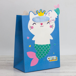90822425 Пакет подарочный (S) "Cute cat mermaid" blue 18х23х10 см STLM-0398148 NOBRAND
