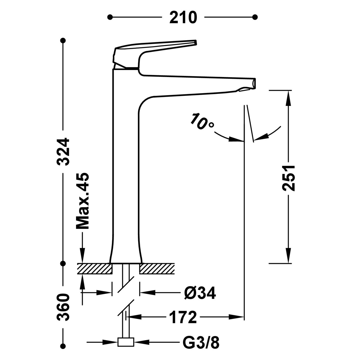 Смеситель для умывальника FUJI XXL с одной ручкой-28180301AC TRES - Вид №1