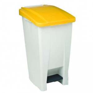233013 DENOX Бак мусорный пластиковый серый с ручкой с желтой крышкой с педалью 60 л. Серый с желтой крышкой