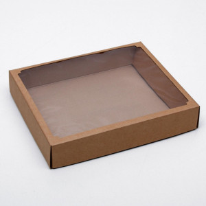 Коробка сборная без печати крышка-дно бурая с окном 37х32х7 см УПАКПРО