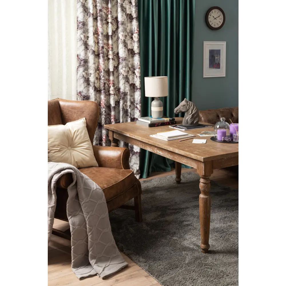 Штора на ленте «Акварель» 160х260 см полиэстер цветы цвет серый AMORE MIO STLM-2085797 - Вид №6