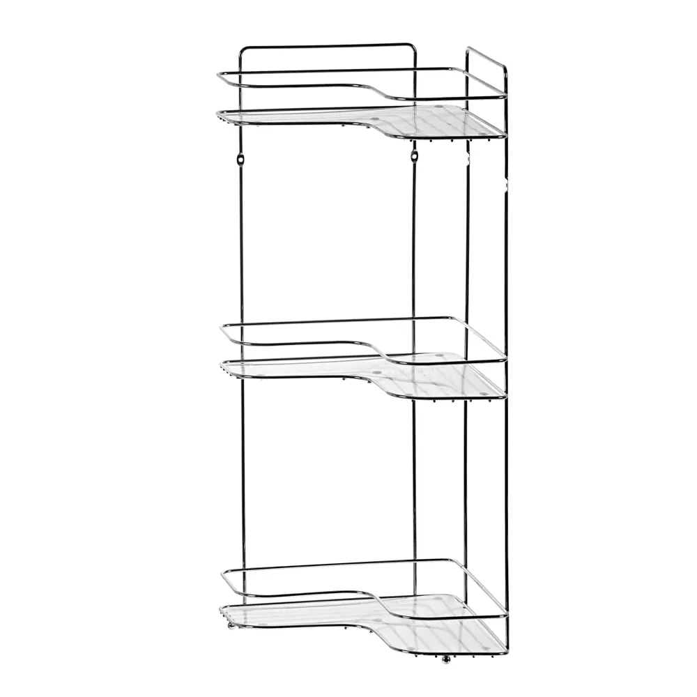 Полка для ванной Swensa угловая трёхъярусная с пластмассовыми вкладышами цвет хром SWR STLM-2160181 - Вид №1