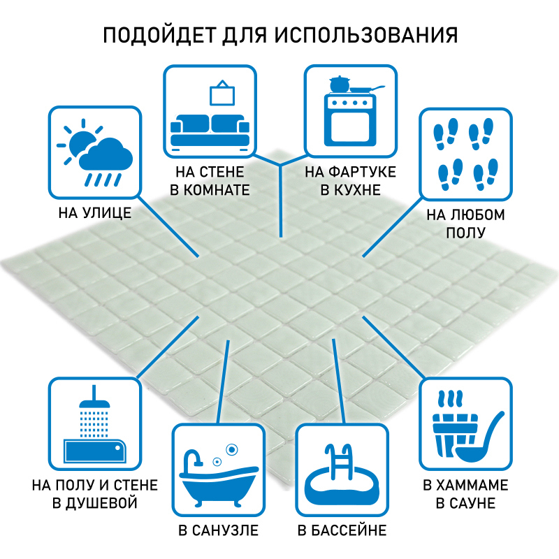 90256142 Декоративная мозаика STP-WH008 31.5х31.5см стекло цвет белый Steppa STLM-0152283 NATURAL