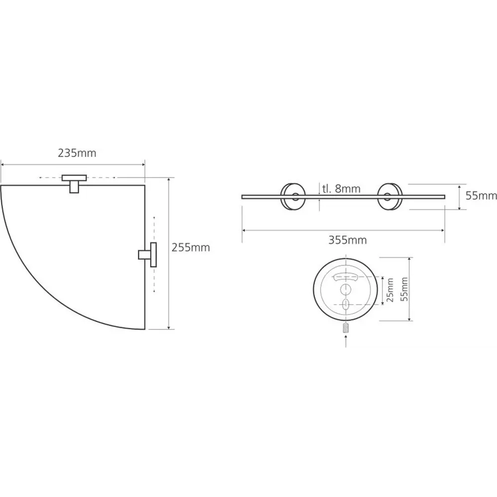 Стеклянная Полка Угловая Модель 250X250 Мм