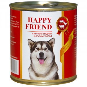 ПР0049105 Корм для собак для средних и крупных пород мясное ассорти банка 750г HAPPY FRIEND