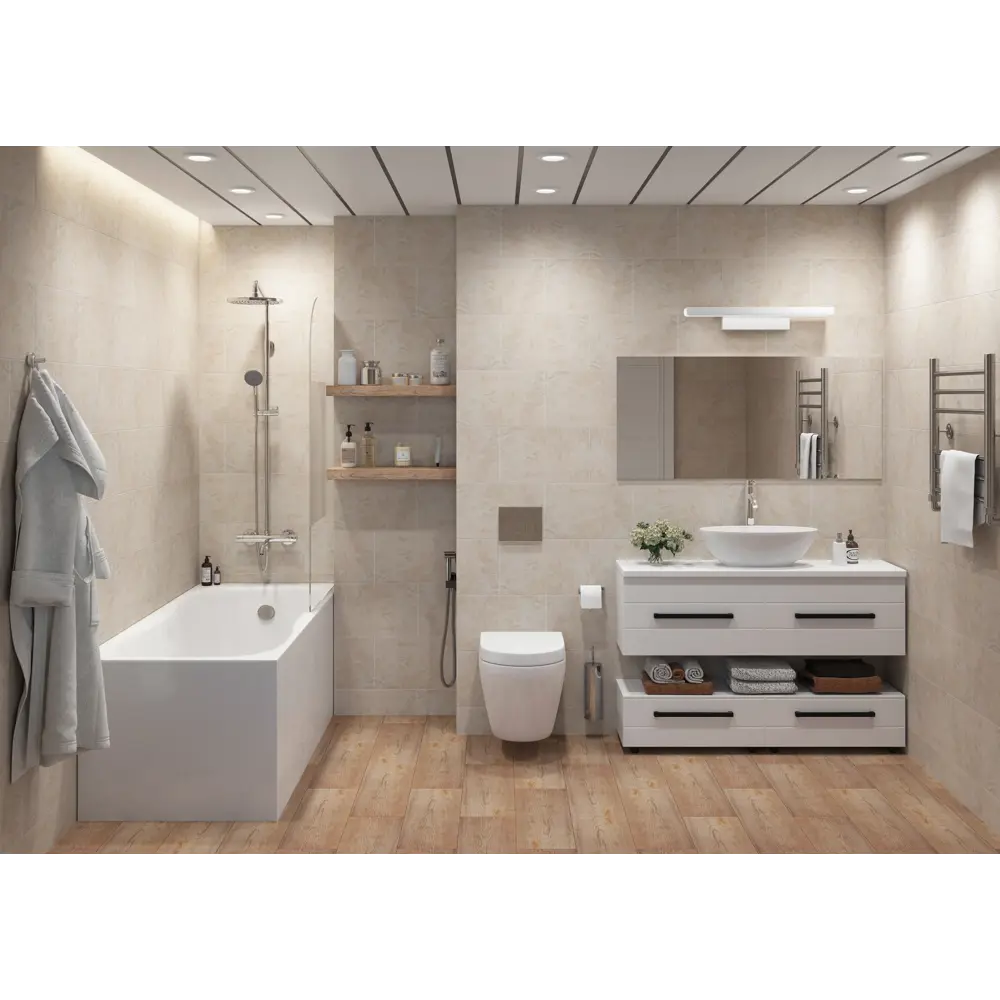 Комплект стеновых панелей ПВХ Artens Камея бежевый 10 мм 1200х250 мм 1.2 м² 4 шт STLM-2204202 - Вид №3