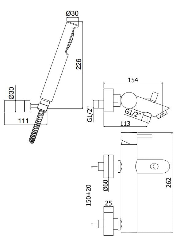 Внешний смеситель для ванны с ручным душем RUBINETTERIA PAFFONI Light ARCH-00075137 - Вид №2