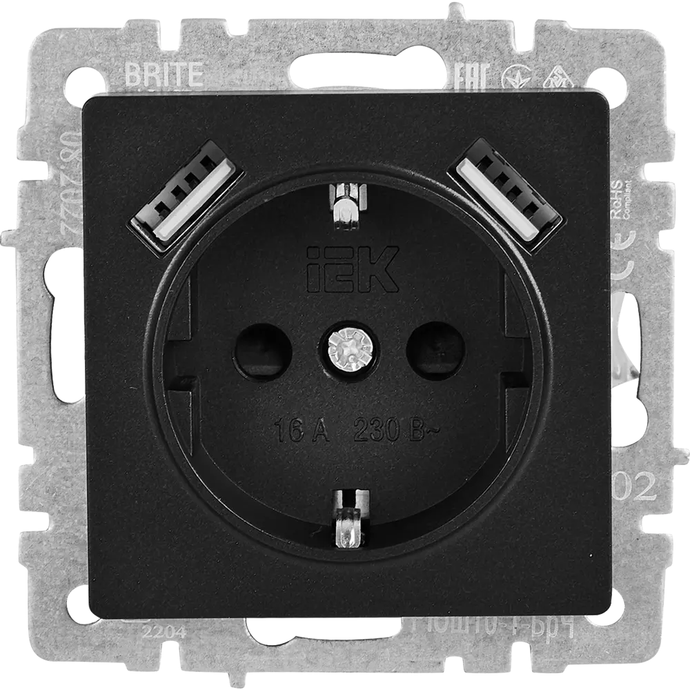 Розетка IEK Brite с USB-портом для скрытого монтажа в черном цвете 87761553 STLM-1361114