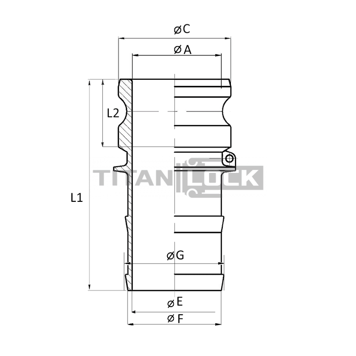 Камлок полипропиленовый тип E, ниппель с хвостовиком 1", TL100EPP TITAN LOCK  - Вид №1