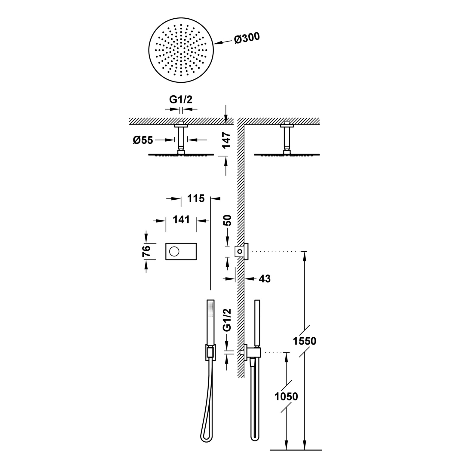 SHOWER TECHNOLOGY 2-ходовой встраиваемый электронный термостатический смеситель для душа, набор для душа-09286567OPM TRES Electronic - Вид №1