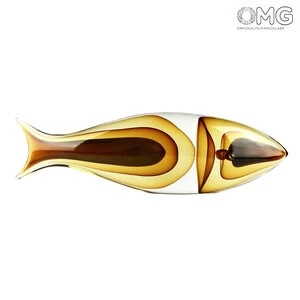 2492 ORIGINALMURANOGLASS Абстрактная скульптура Янтарная Рыба - муранское стекло - Original Murano Glass OMG 55 см