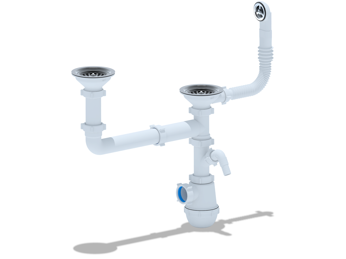 2-ой Сифон Ани Грот двойной 3 1/2" с перел. и отводами Анипласт GRANFEST А 7700SP Р/У