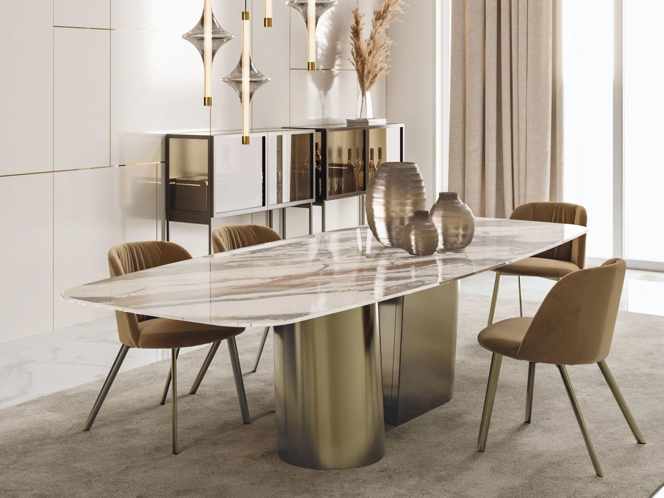 Обеденный стол из нержавеющей стали с столешницей SuperMarmo Bontempi Casa KIMONO ARCH-00146819 - Вид №3