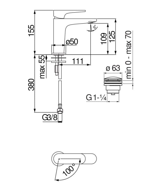 Однорычажный смеситель для раковины с автоматическим сливом Nobili Yoyo ARCH-00143678 - Вид №5