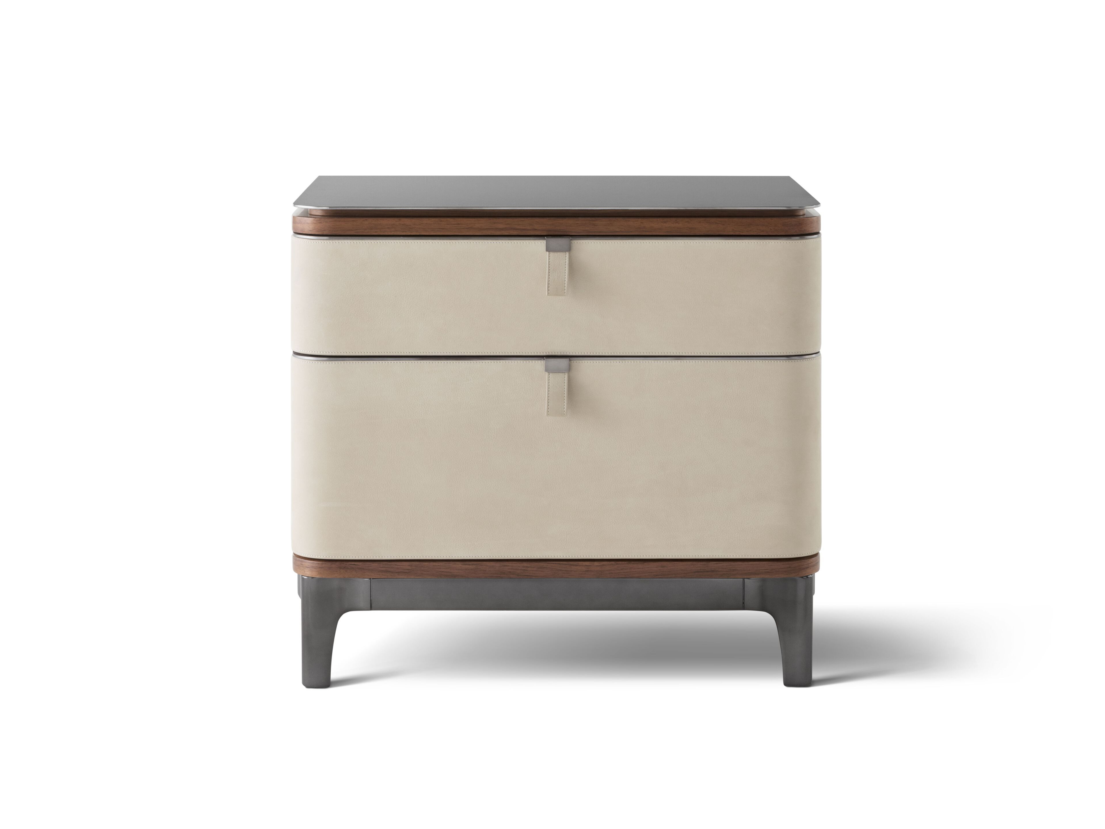 Прямоугольная прикроватная тумбочка из орехового дерева с кожаной обивкой OAK New York Suite ARCH-00099515 - Вид №1