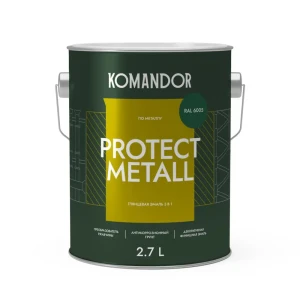 91979316 Грунт-эмаль по ржавчине 3 в 1 Protect Metall Komandor глянцевая цвет зеленая RAL 6005 1 2.7 л STLM-1535199