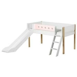 Кровать Flexa White с горкой и наклонной лестницей, 190 см, розовая лакированная