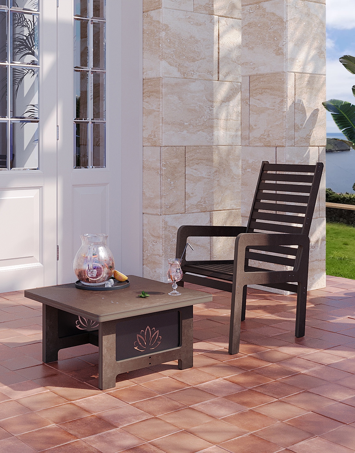91107193 Садовая мебель для отдыха коричневый : кресло, стол Орех STLM-0487808 INDSPACE