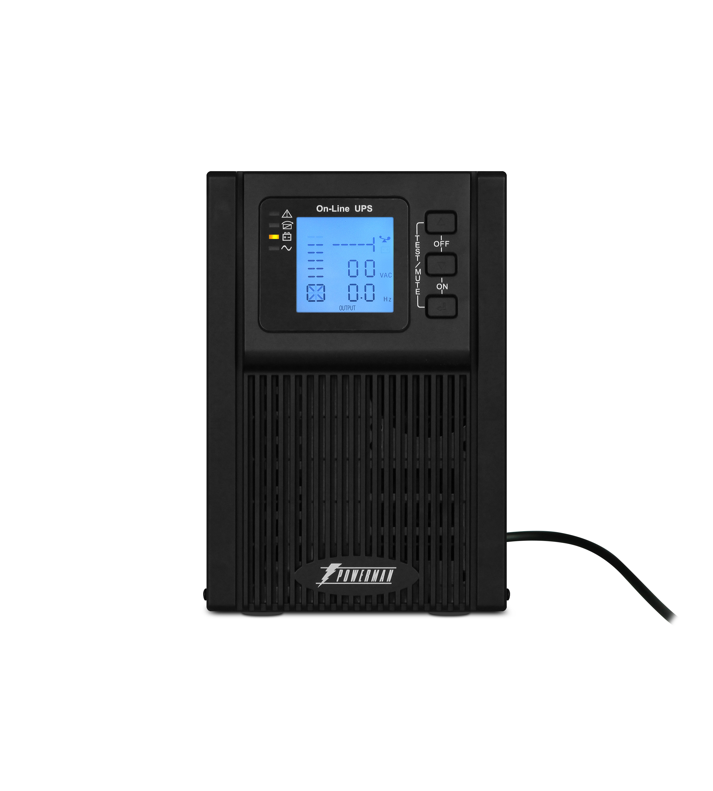 POWERMAN Online 1000 Plus Ups online 1000, lcd, dual conversion, 1000va, 900w, 2 eurosockets with backup power, usb, rs232, snmp slot, rj11 / rj45 protection, external battery pack (not included), 215 х 315 х 365 mm, 5.2kg. POWERMAN Santreyd  - Вид №1