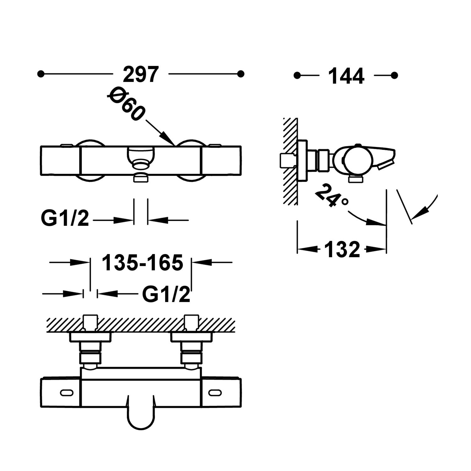 Настенный термостатический смеситель для ванны и душа-19017419 TRES Thermostatic - Вид №1