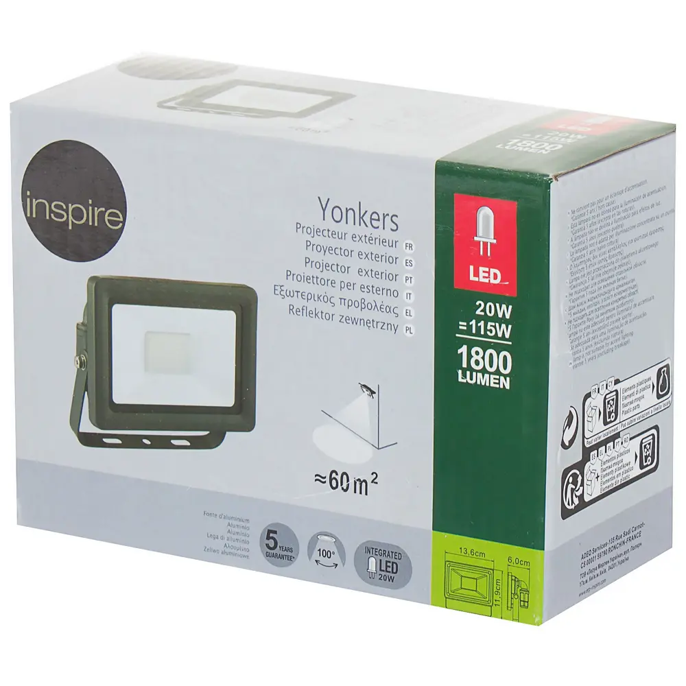 Прожектор светодиодный Yonkers, 20 Вт, IP65 INSPIRE STLM-2126693 - Вид №3