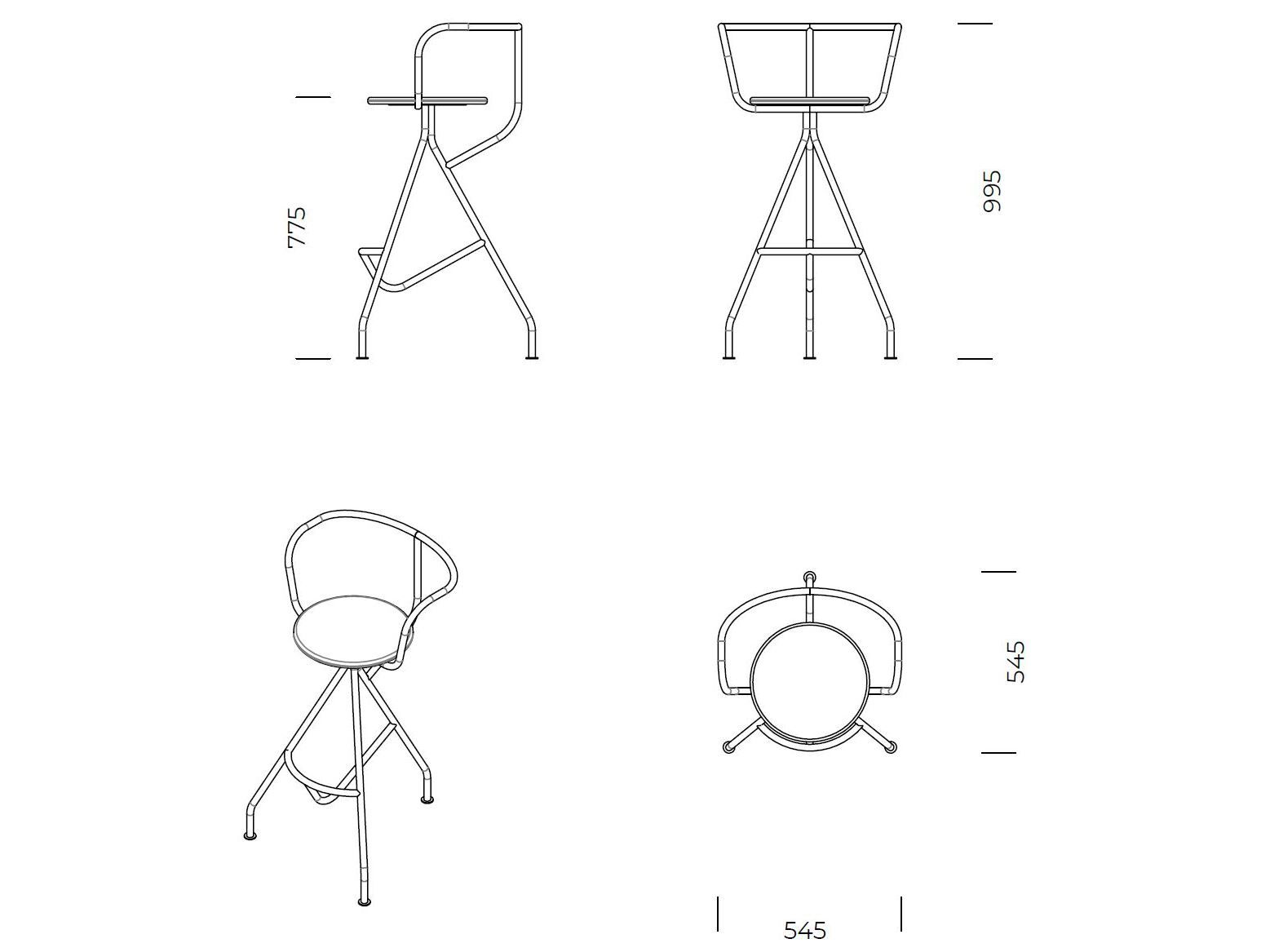 Высокий стальной барный стул с порошковым покрытием Nobonobo Kohti ARCH-00011937 - Вид №1