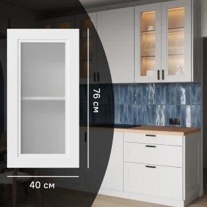 Фасад-витрина KONSENSA Котлас белый матовый для кухни 40×76.8 см 89387735