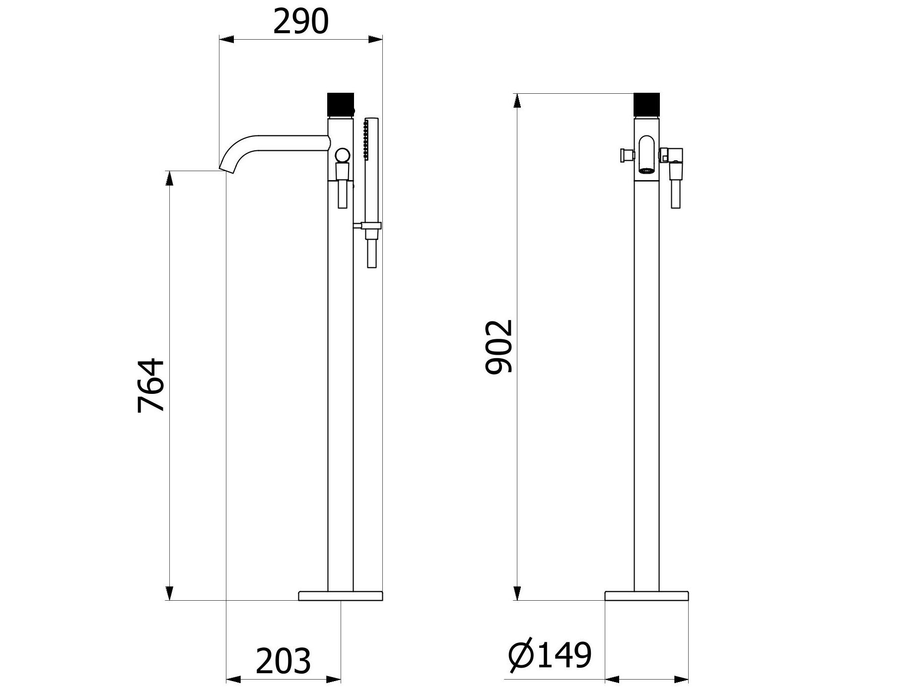 Однорычажный смеситель для ванны с ручным душем IB Gatsby ARCH-00098513 - Вид №7