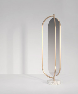 Secolo Giove Напольное вращающееся зеркало с мраморной основой  Standard, сатинированная сталь, отделка тканью Standard.