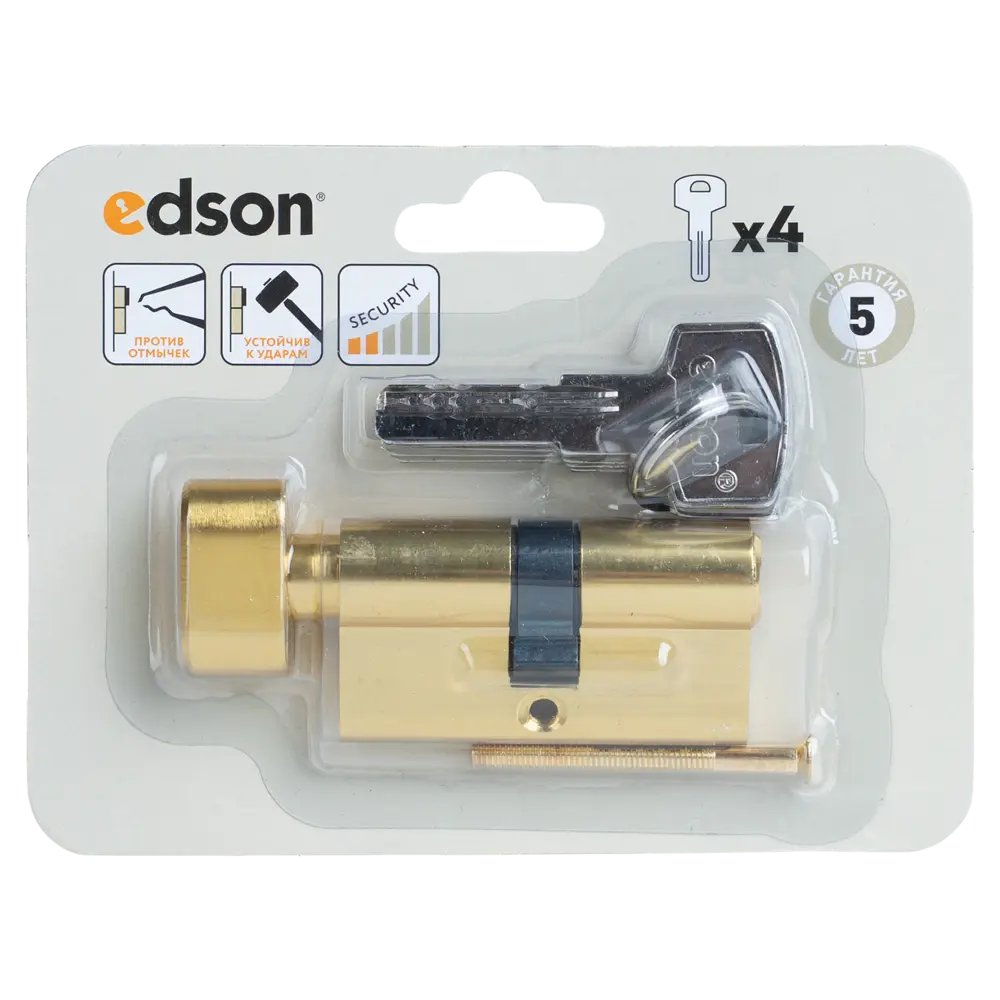 Цилиндр EDS-CYL 30x30 мм ключ/вертушка цвет латунь EDSON STLM-2085024 - Вид №4