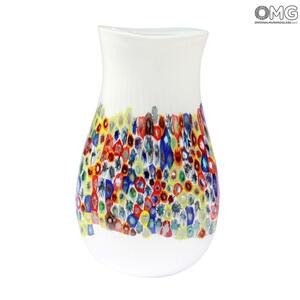 1798 ORIGINALMURANOGLASS Белая ваза с разноцветными мурринами миллефиори - муранское стекло 26 см