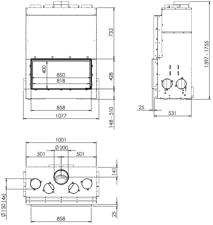 Встроенный дровяной камин на стене KALFIRE W85/40F ARCH-00034127 - Вид №5