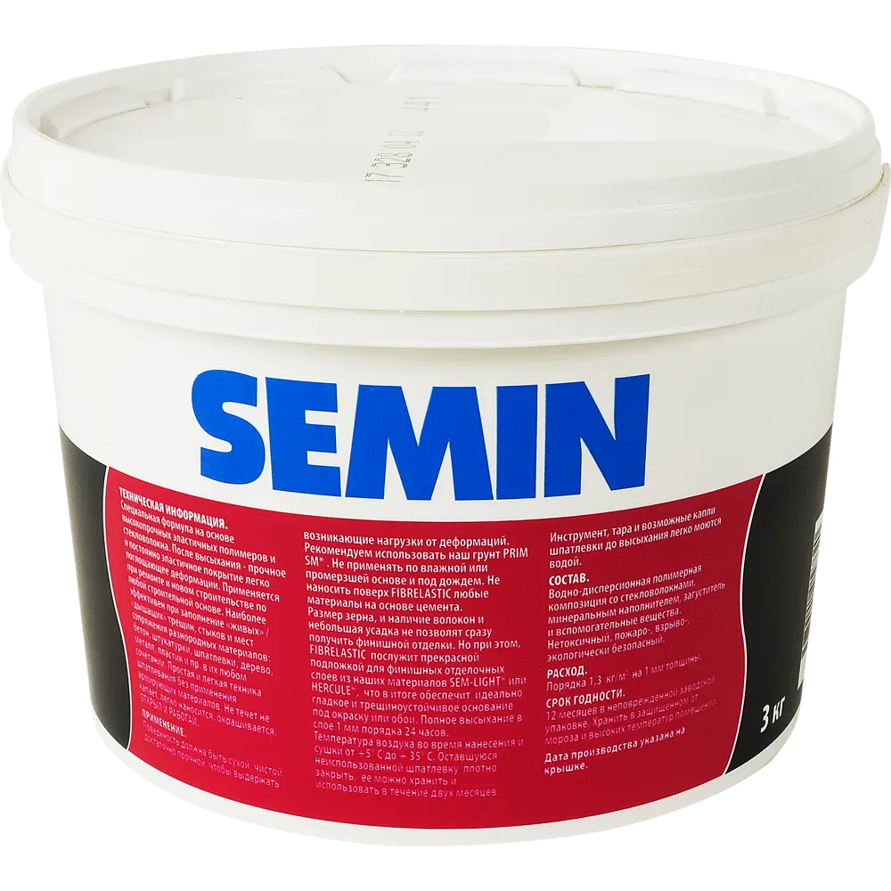 Шпаклёвка эластичная Semin Fiberlastic 3 кг STLM-2173727 - Вид №1