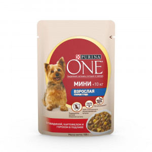 ПР0053578 Корм для собак ONE Mini говядина, картофель, горох пауч 85г PURINA