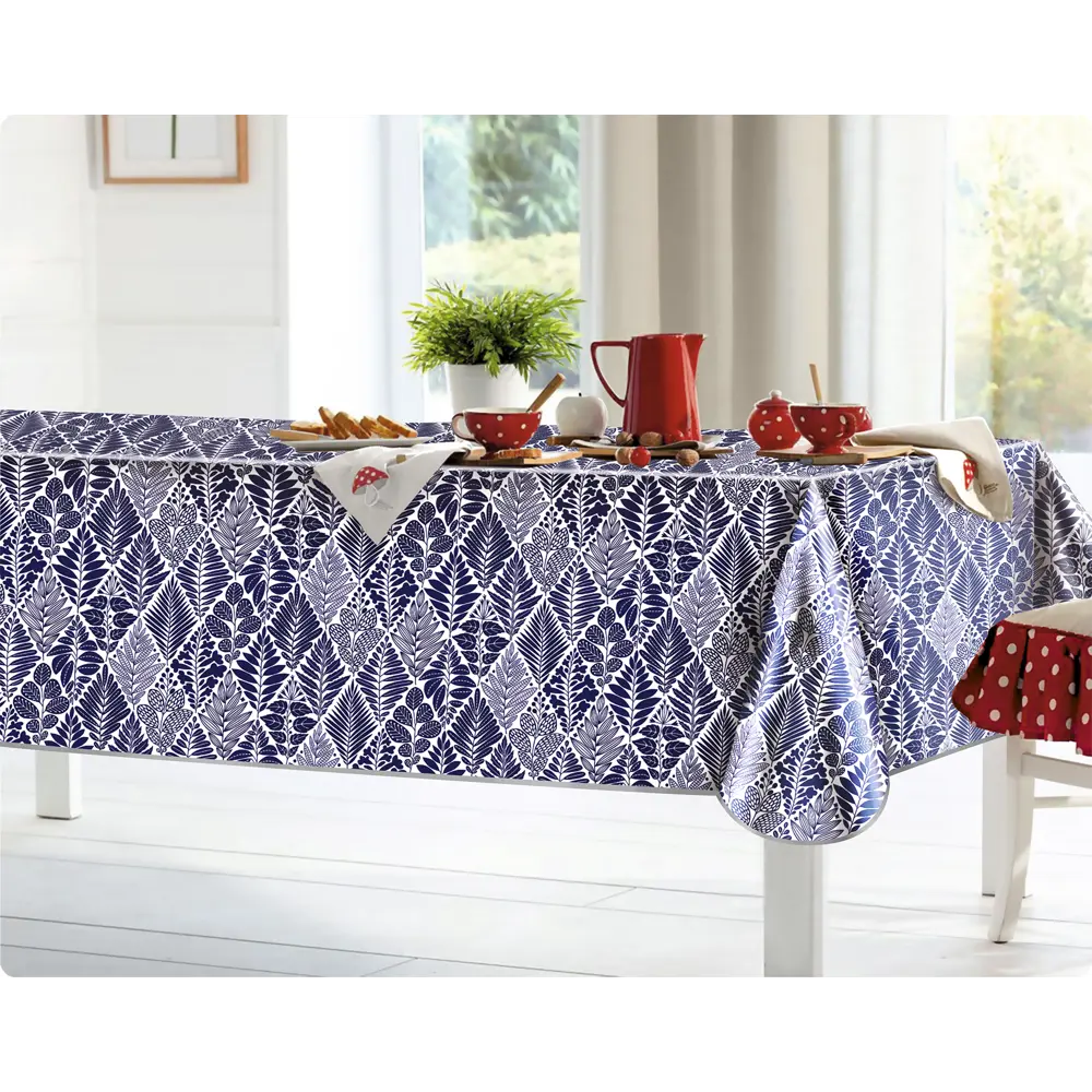 Скатерть с бейкой «Листья» прямоугольная 160х135 см цвет синий Santreyd Мажор STLM-2091407 - Вид №4