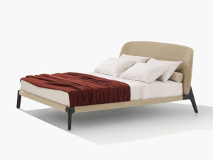 Двуспальная кровать из ткани с мягким изголовьем