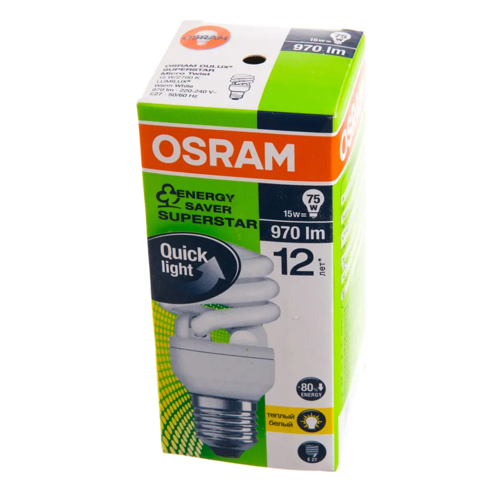 Лампа энергосберегающая Osram спираль E27 14 Вт свет тёплый белый STLM-2013297 - Вид №1