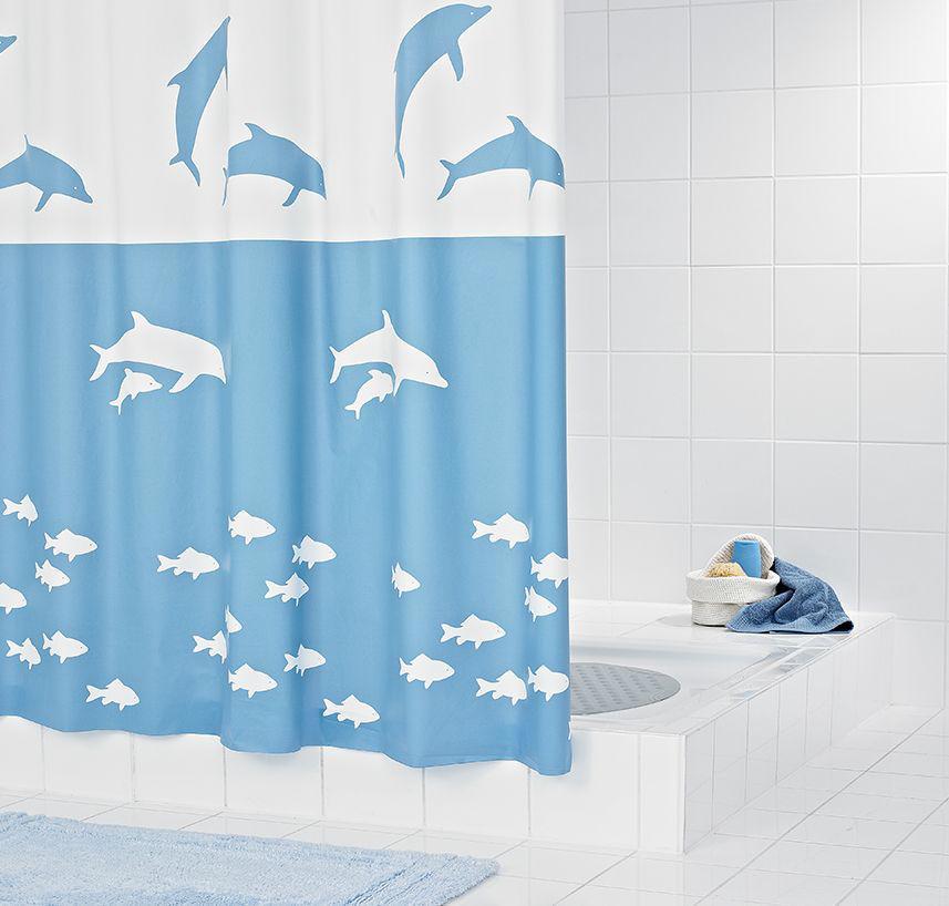 90255673 Штора для ванных комнат Flipper синий/голубой 180х200см Шторка для ванной STLM-0152110 RIDDER