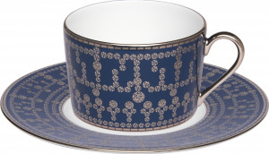 10639599 Haviland Чашка чайная с блюдцем Haviland "Тиара, прусская бирюза" 160мл (платиновый декор) Фарфор