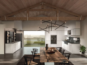 Встроенная кухня со встроенными ручками