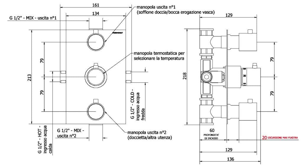Встраиваемый термостатический смеситель для душа Thermomat Thermo-mix ARCH-00102404 - Вид №2