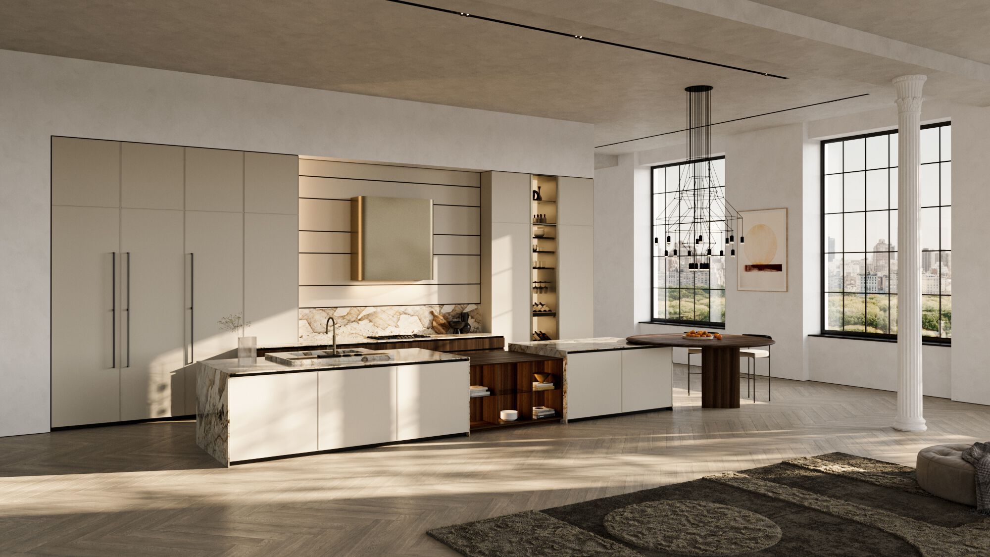 Лакированная кухня с островом и каменной столешницей Патагонии Floritelli Cucine FRAME ARCH-00034636 - Вид №1