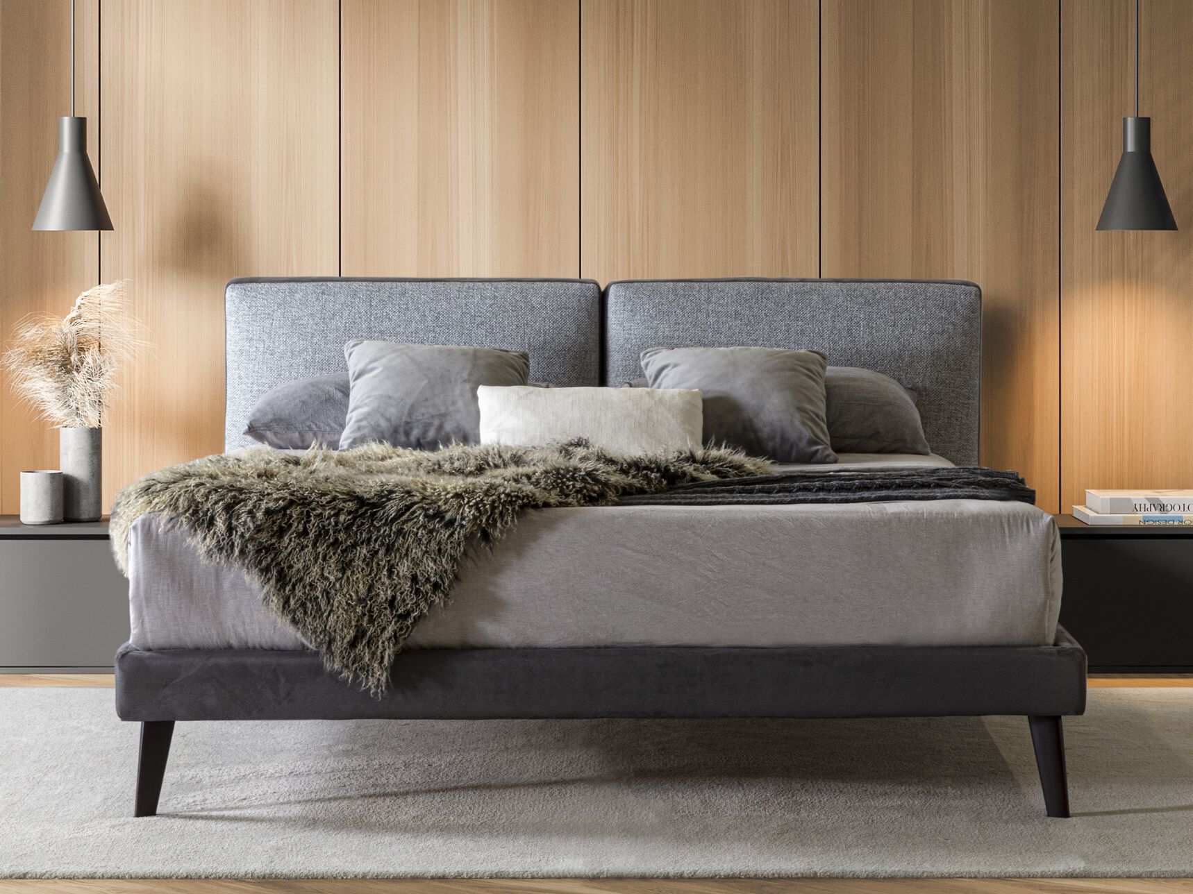 Съемная двуспальная кровать из ткани с мягким изголовьем GRUPPO FOX ночь Фокса ARCH-00080811