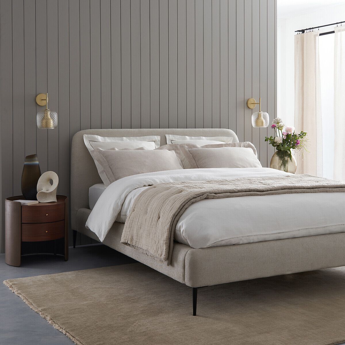 Круглая деревянная и кожаная прикроватная тумбочка с ящиками AMPM Firmo ARCH-00054368 - Вид №4