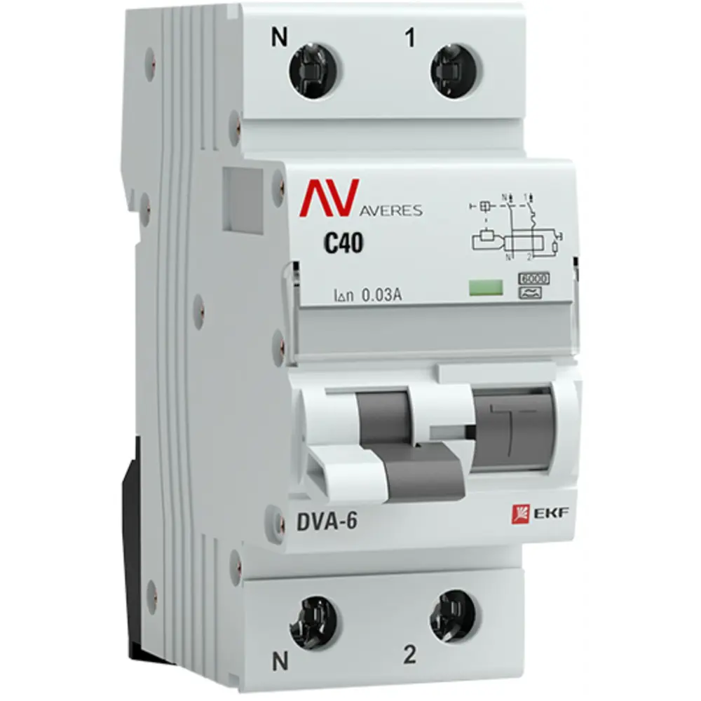 Дифференциальный автомат EKF Averes DVA-6 1P N C40 A 30 мА 6 кА A 84579912 STLM-2046349 